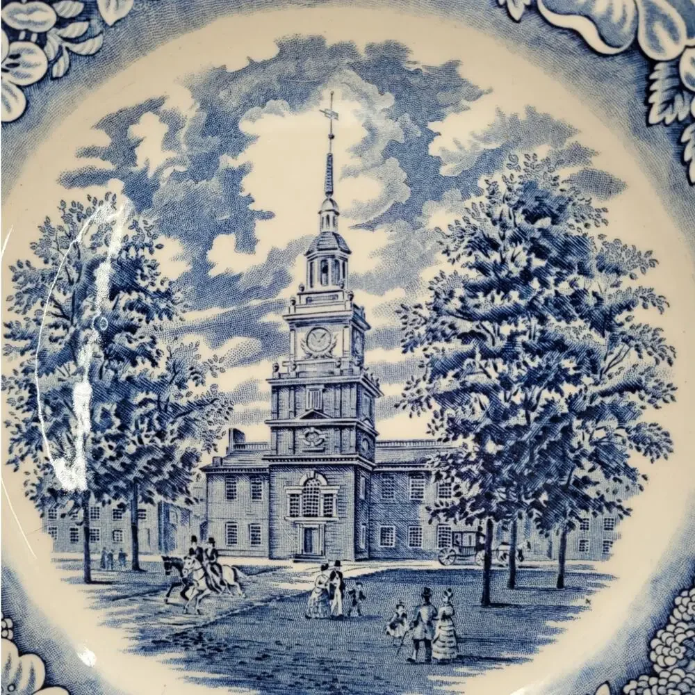 Staffordshire Vintage Liberty Blue 1776 Colonial Transferware 2 Dinner Plate 5-5